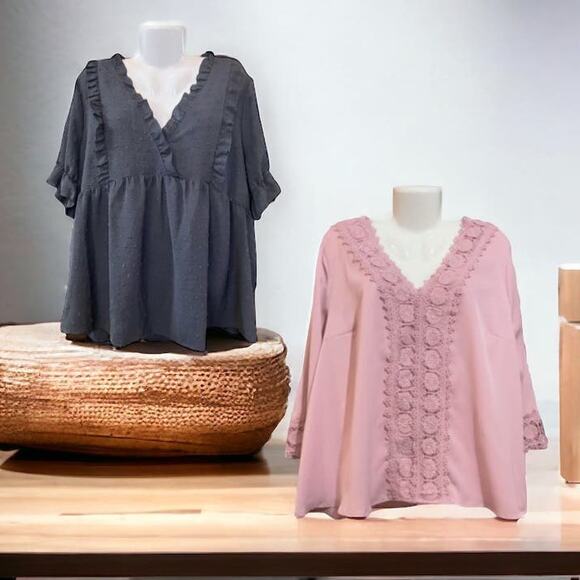 SHEIN Curvy Women's Black & Pink Blouse Set of 2 | Size 20 (4XL) - Picture 1 of 12